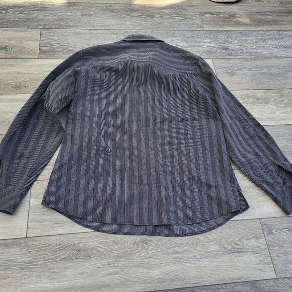 Foxcroft black button down shirt with striped dotted print size 10 - Picture 8 of 9